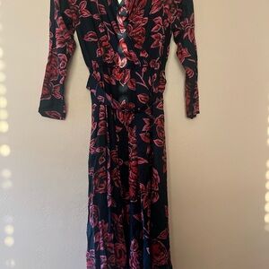 Vintage Floral Black and Pink Dress 80's Dress